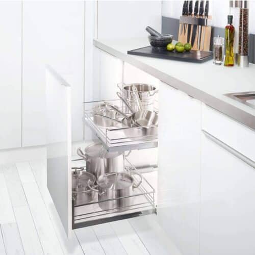 Ảnh thực tế bộ rổ kéo lọt lòng ARENA Hafele 540.26.654, tủ rộng 450mm