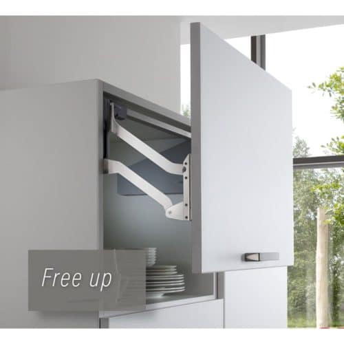 Ảnh thực tế bộ tay nâng FREE UP Hafele 493.05.790 nắp trắng