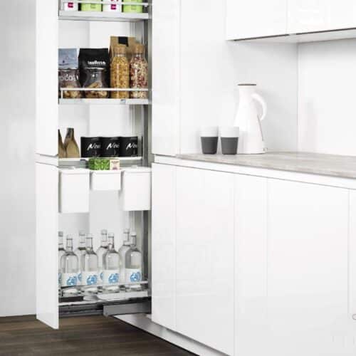 Ảnh thực tế bộ kệ tủ 4 tầng, rổ lưới DISPENSA 90 ARENA 400mm Hafele 546.54.613