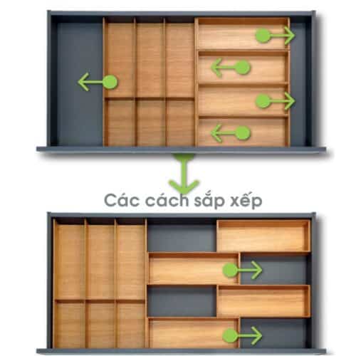 Phụ kiện chia ngăn FINELINE cho hộc tủ Hafele 556.05.413 4 Cách sắp xếp phụ kiện chia ngăn FINELINE cho hộc tủ Hafele 556.05.413