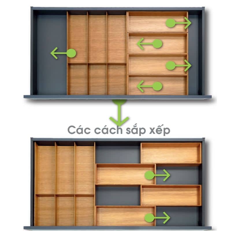 Cách sắp xếp phụ kiện chia ngăn FINELINE cho hộc tủ Hafele 556.05.413 Cách sắp xếp phụ kiện chia ngăn FINELINE cho hộc tủ Hafele 556.05.413