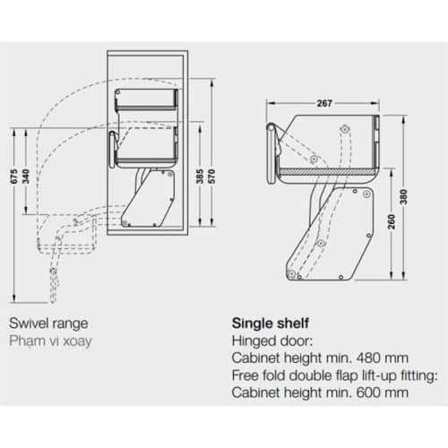 Kệ nâng hạ cho tủ bếp rộng 600mm, 1 khay, Hafele 504.68.913 8 Kích thước kệ nâng hạ cho tủ bếp rộng 600mm, 1 khay, Hafele 504.68.913