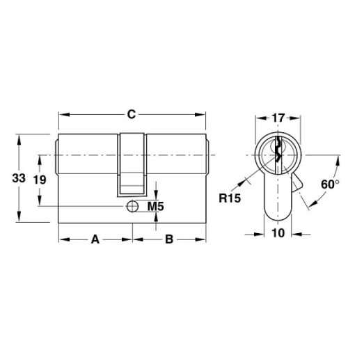 Kích thước ruột khóa 2 đầu Hafele 916.08.488, 101mm Đồng thau