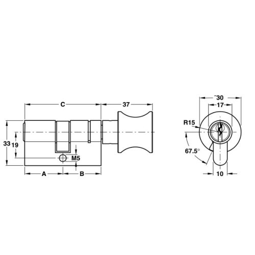 Kích thước ruột khóa 1 đầu chìa 1 đầu vặn Hafele 916.01.063, 71mm Đồng thau