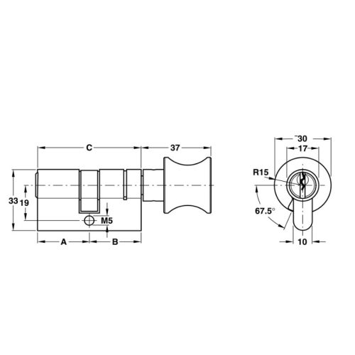 Kích thước ruột khóa 1 đầu chìa 1 đầu vặn Hafele 916.08.316, 101mm Đồng thau
