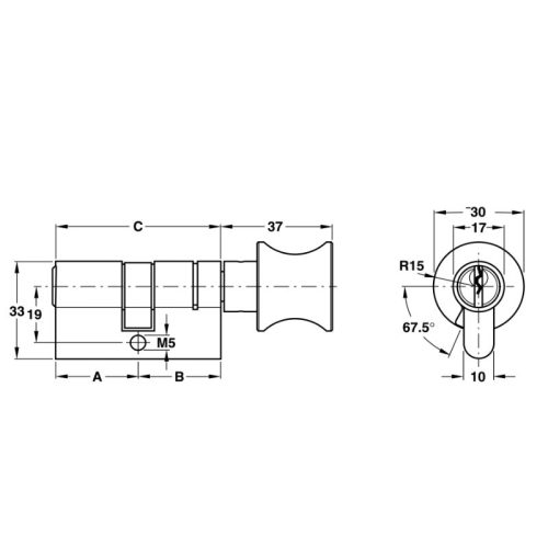 Kích thước ruột khóa 1 đầu chìa 1 đầu vặn Hafele 916.08.422, 63mm Đồng thau