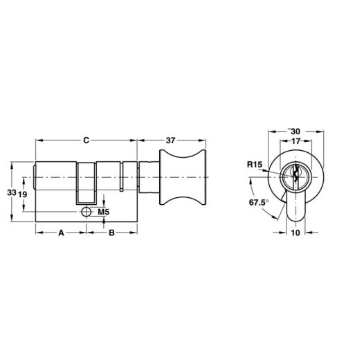 Kích thước ruột khóa 1 đầu chìa 1 đầu vặn Hafele 916.08.424, 71mm Đồng thau