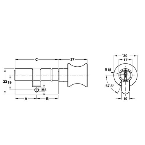 Kích thước ruột khóa 1 đầu chìa 1 đầu vặn Hafele 916.08.905, 91mm Đồng thau