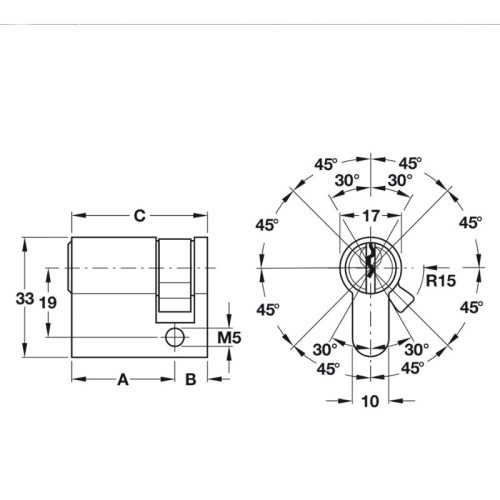 Kích thước ruột khóa 1 đầu Hafele 916.00.606, 70.5mm Đồng thau