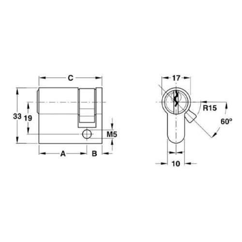 Kích thước ruột khóa 1 đầu Hafele 916.08.204, 50,5mm Đồng thau