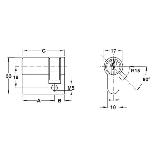 Kích thước ruột khóa 1 đầu Hafele 916.08.409, 50,5mm Đồng thau