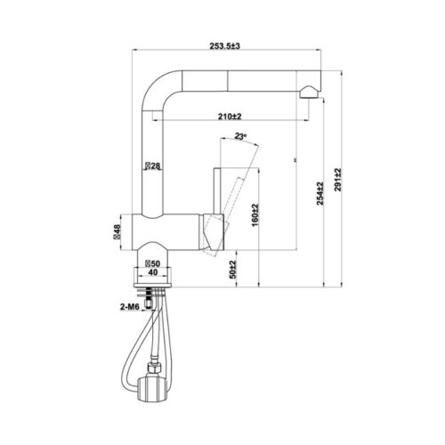 Kích thước vòi rửa bát nóng lạnh Hafele HT21-GH1P250 577.55.590 có dây rút