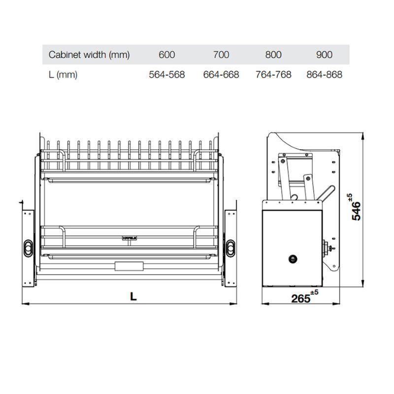 Kích thước giá bát nâng hạ Hafele Oria 504.71.076 800mm Kích thước giá bát nâng hạ Hafele Oria 504.71.076 800mm