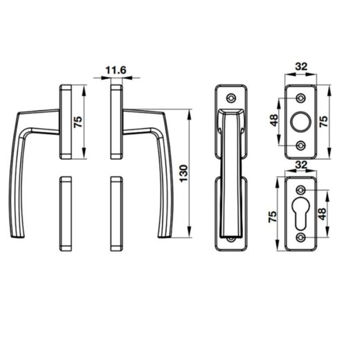 Tay nắm Hafele HL949D 905.99.641 cửa nhôm 3 kich thuoc tay nam hafele hl949d 905 99 641